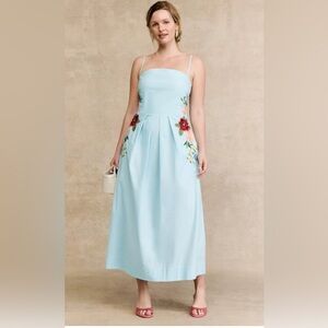 Fanm Mon SANDINE DRESS Elegant Floral Embroidered Light Blue Dress size Large